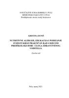 Nutritivne alergije - edukacija i podizanje svijesti kroz praktičan rad s djecom predškolske dobi