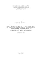 Istraživanje utjecaja pandemije na poslovanje subjekata u farmaceutskoj industriji